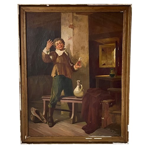 Large Painting Of An Ale Drinker In A Country Inn