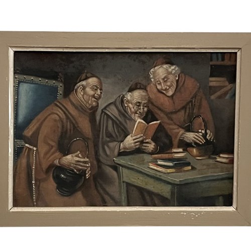 Small Late 19Th Century Italian Painting 'Three Monks'
