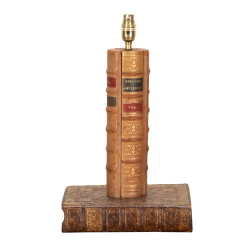 20Th Century French Leather Book Table Lamp