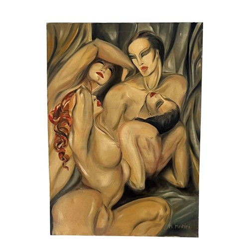 Large Oil Painting 'Four Nudes After Lempika'