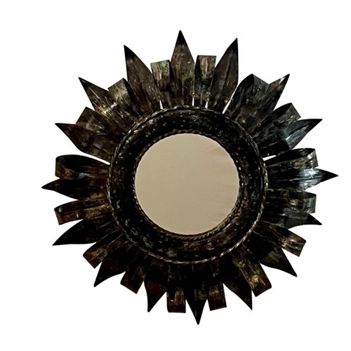 Mid-Century French Metal Sunburst Mirror  