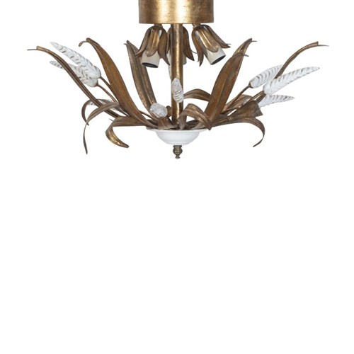 Mid Century Gilt Metal French Wheat Sheaf Ceiling Light