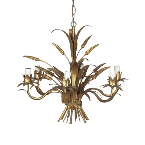 Mid-Century French Gilt Tole Wheat Sheaf Chandelier