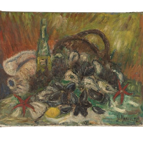 French Still-Life Painting Of Shellfish By G.Marcel