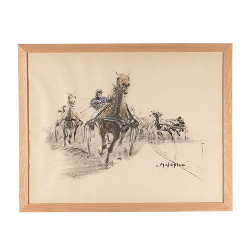 Mid-Century French Print 'Harness Racing ' After Louis-Ferdinand Malespina