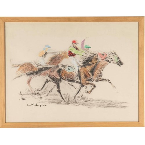 Mid-Century Horse Racing Scene Colour Print After Louis-Ferdinand Malespina
