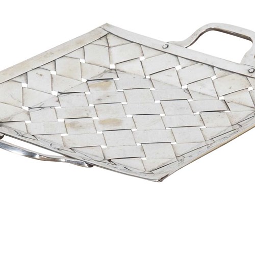 Mid-Century Italian Woven Silver Plate Tray