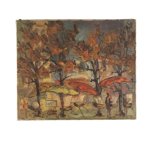 Mid Century Oil Painting Of Artists At Their Easels