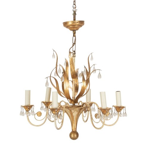 Mid Century Spanish Chandelier With Glass Drops