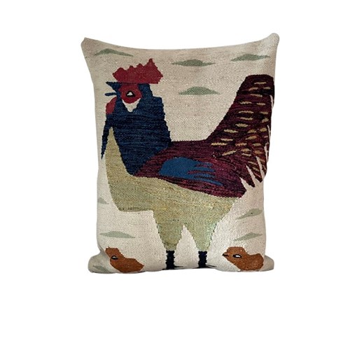Mid Century French Tapestry Cushion 'Rooster & Chicks'