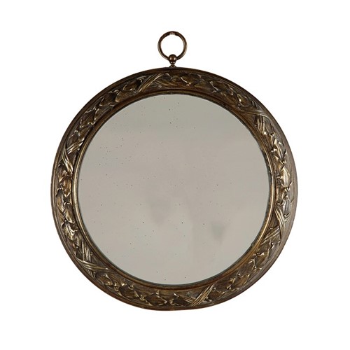 Neo-Classical Revival Round Bronze Wreath Mirror