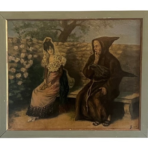 Amusing Signed Painting Of A Monk And Spanish Lady
