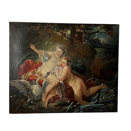 'Leda & The Swan' Oil On Canvas Painting After Boucher