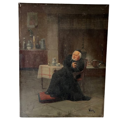 Small 19Th Century French Oil Painting 'The Toothache'