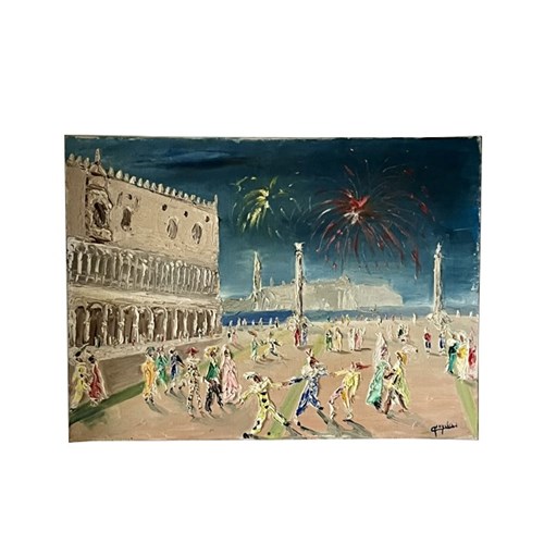 Mid-Century Italian Painting Of The Venice Carnival