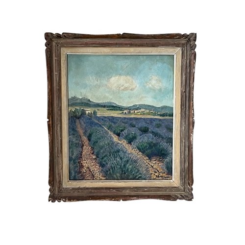 Framed French Oil Painting 'Lavender Field, Provence'