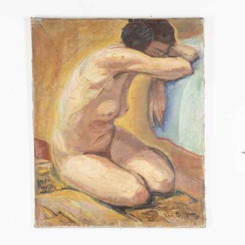 Large Mid Century Painting 'Kneeling Nude' By Jean Perret