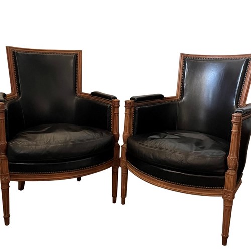 Pair Of 19Th Century French Directoire Leather Armchairs