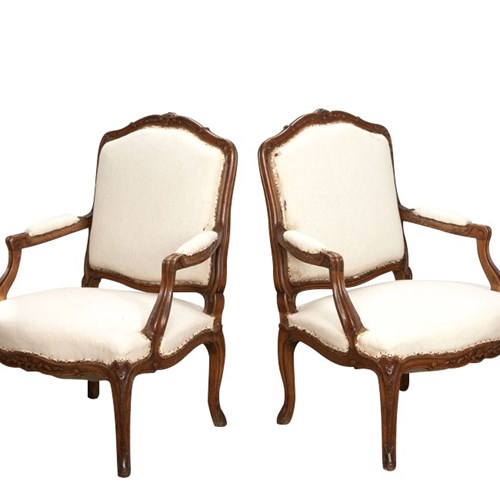 Pair Of Walnut Louis Xv Revival Armchairs