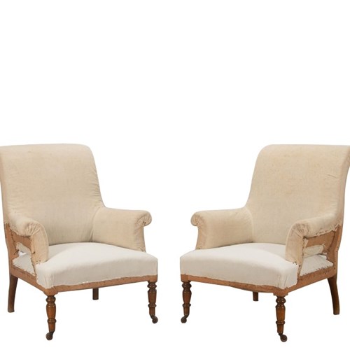 Pair Of Large French Scroll Back Armchairs