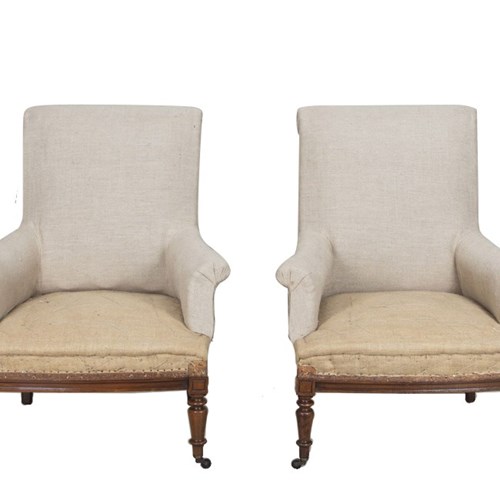 Pair Of 19Th Century French Scroll Back Armchairs