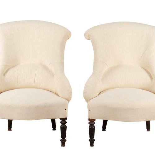 Pair Of 19Th Century Scroll Back Slipper Chairs