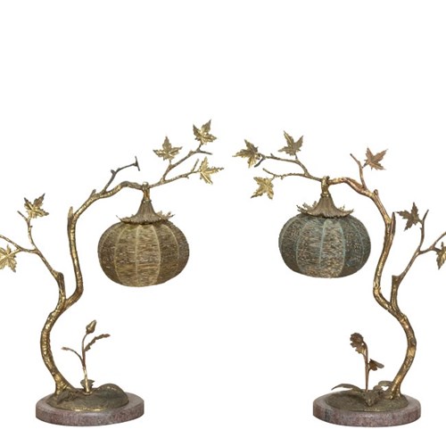 Pair Of Brass Oriental Style Tree Branch Table Lamps