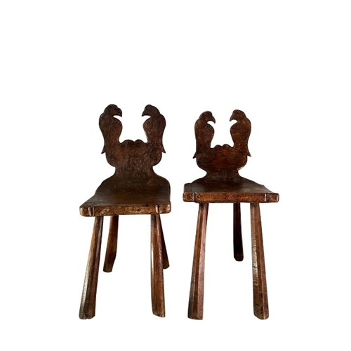 Pair Of Sculptural Carved Rustic Chairs