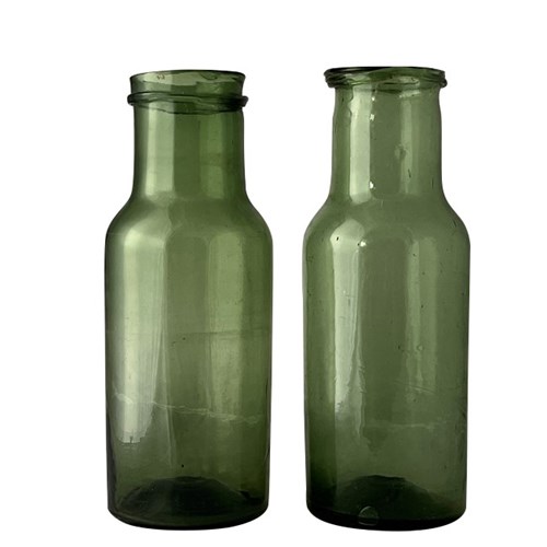 Pair Of Large French Green Glass Storage Jars