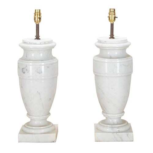 Pair Of Large French Marble Urn Table Lamps