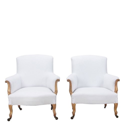 Pair Of Large Louis Xv Revival Giltwood Armchairs