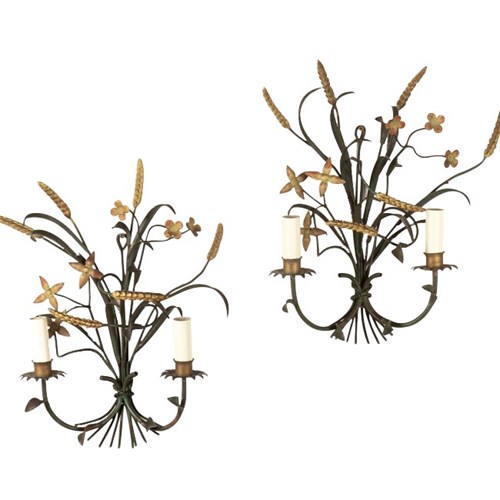 Pair Of Mid-Century Italian Polychrome Metal Wall Lights