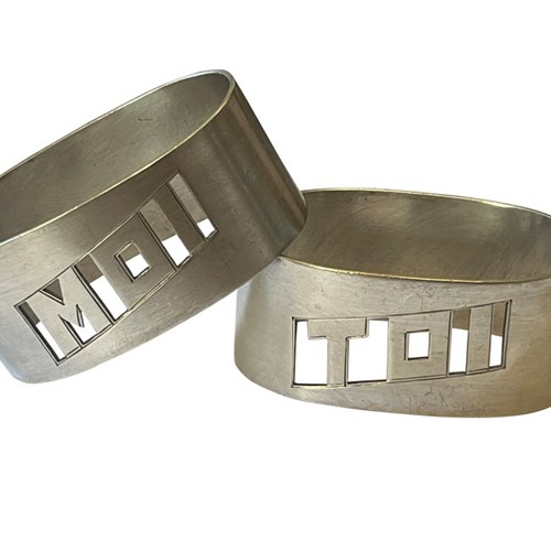 Pair Of Art Deco Moi & Toi Silverplate Napkin Rings