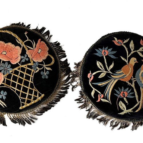 Pair Of 1930'S French Round Velvet Cushions