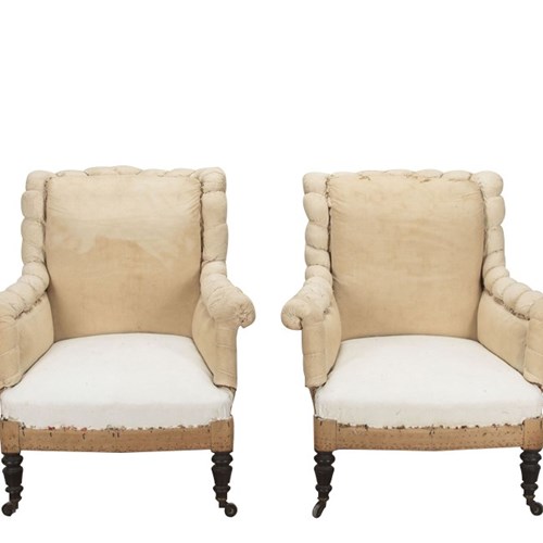 Pair Of Large 19Th Century French Scroll Back Armchairs