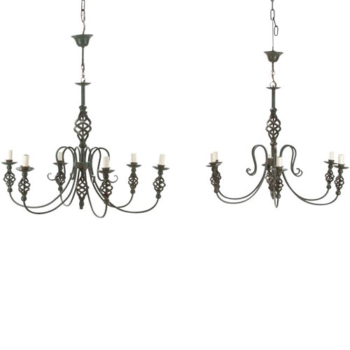 Pair Of Large Iron Art Deco Style Chandeliers