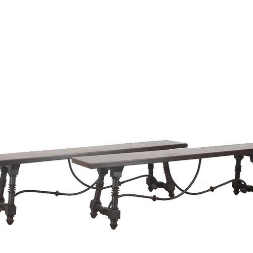 Pair Of Large Oak And Iron Spanish Benches