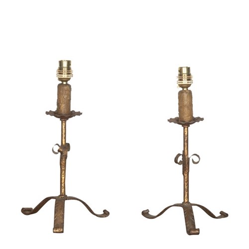 Pair Of Small Spanish Gilt Iron Table Lamps