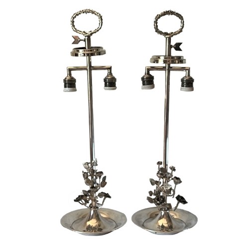 Pair Of Spanish Silver Plated Table Lamps