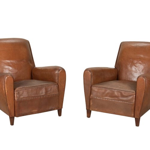 Pair Of Small 20Th Century French Leather Club Chairs