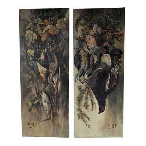 Large Pair Of French Still-Life Paintings Of Game Birds