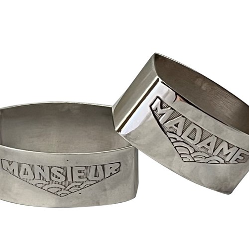 Pair Of Silverplate Madame & Monsieur Napkin Rings