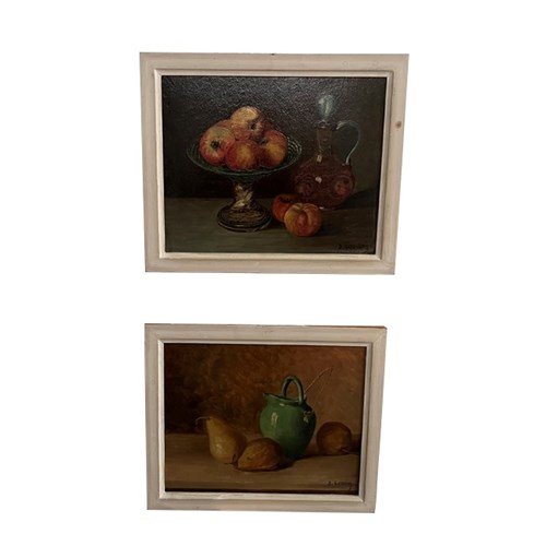 Pair Of Small French Still Life Paintings By D.Geronimi