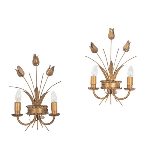 Pair Of Spanish Giltmetal Tulip Wall Lights