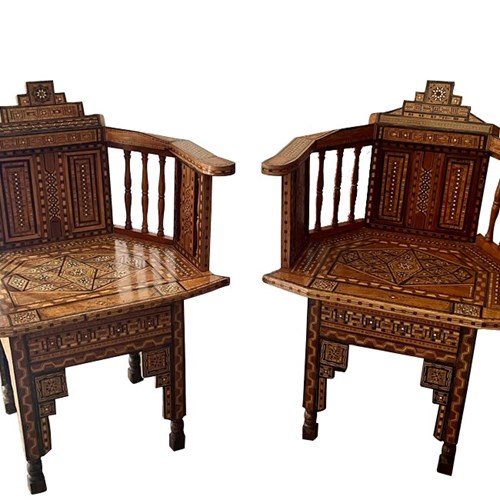 Pair Of Syrian Moorish Inlaid Armchairs