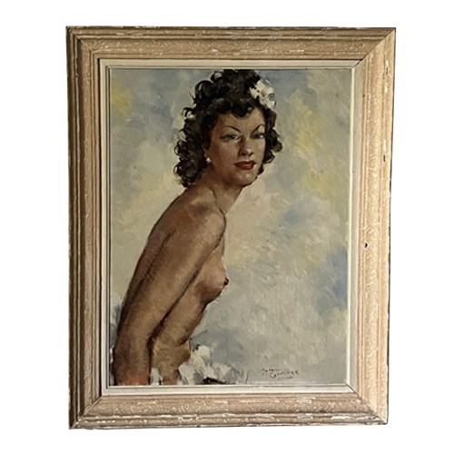 Signed Portrait Of A Female Nude After Domergue