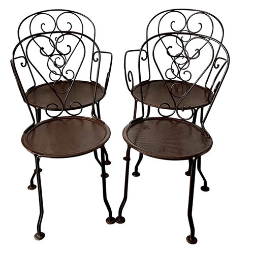 Set Of  Four French Iron Garden Chairs