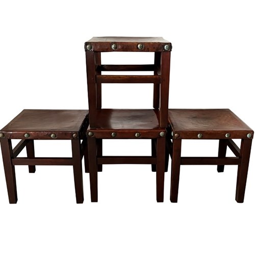 Set Of Four Spanish Leather Stools