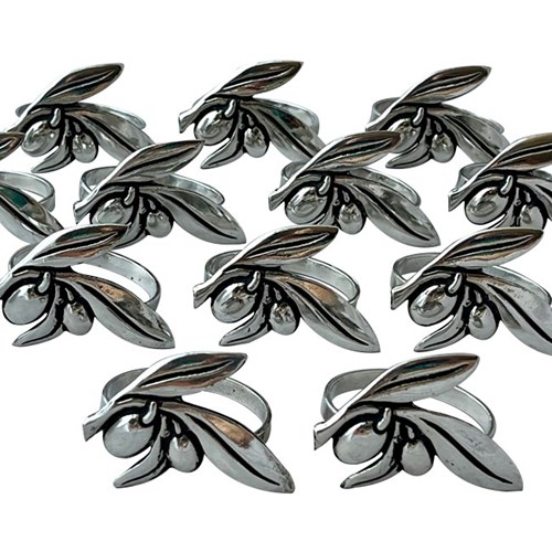 Set Of Twelve Silver Plate Olive Napkin Rings