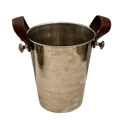 Mid Century Silverplate Champagne Bucket With Leather Handles